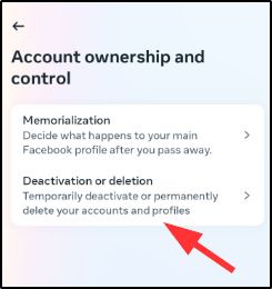 deactivation or deletion option